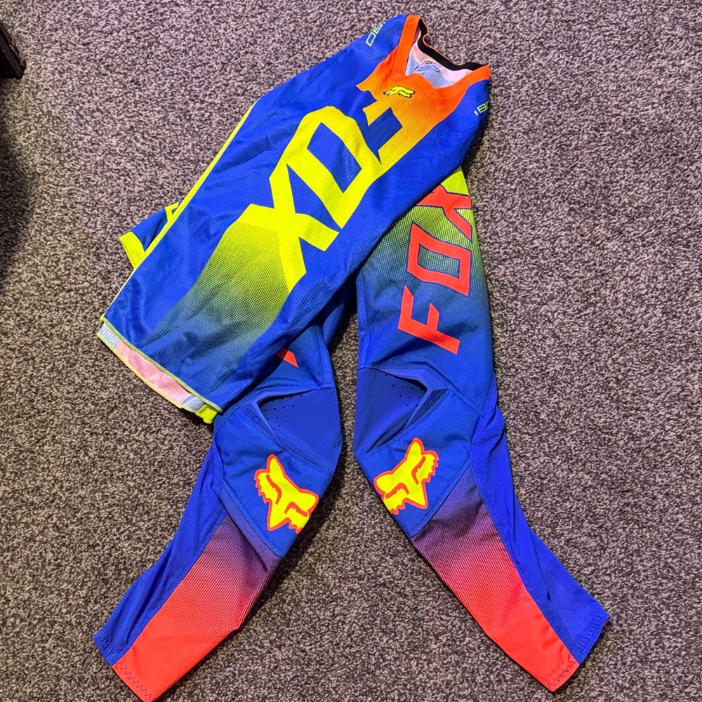Fox Kids Blue Neon Yellow Red Motocross Jersey and Pants Set